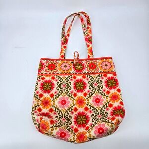 Vera Bradley Folkloric Quilted Cotton Toggle Clasp Shoulder Tote Bag